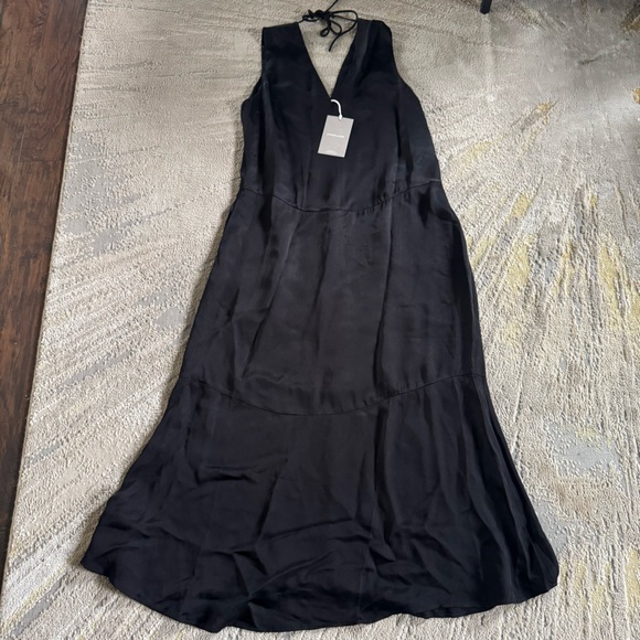 Everlane desss long black silky satin v neck maxi midi slip dress small new - Picture 2 of 15
